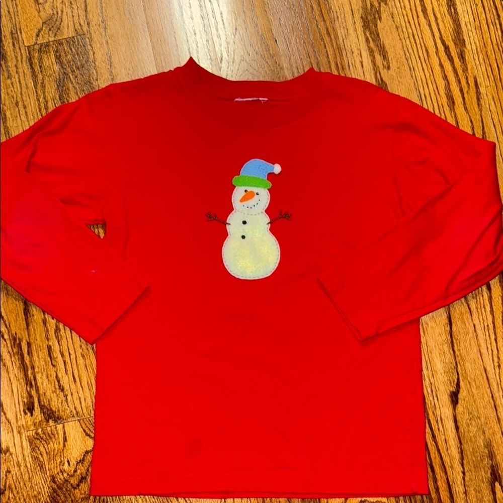 Luigi kids snowman appliqué red long sleeve T-shirt sizes 6X and 10 EUC
